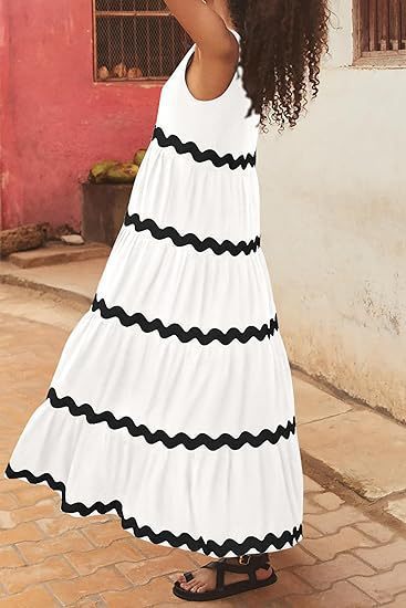 Ric Rac Trim Tiered Sleeveless Maxi Dress - White - 4