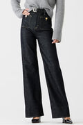 Patch Pocket High Rise Wide Leg Jeans - Black