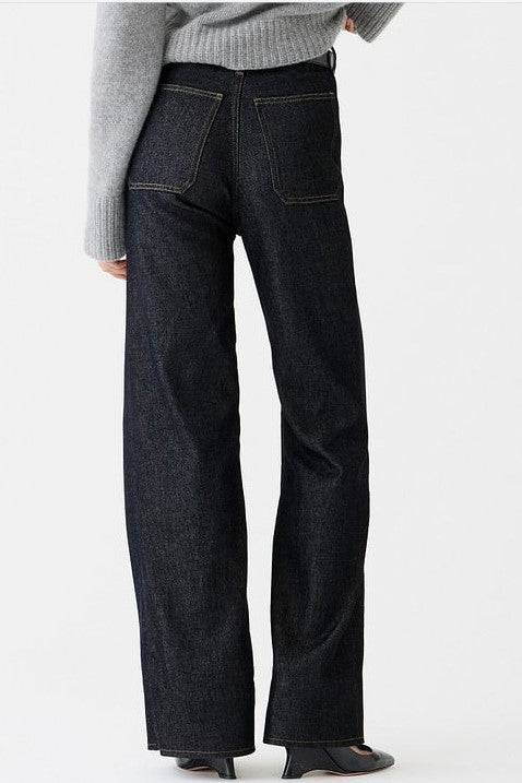 Patch Pocket High Rise Wide Leg Jeans - Black - 1