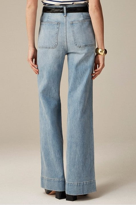 Patch Pocket High Rise Wide Leg Jeans - LtBlue - 1