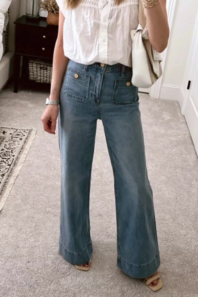 Patch Pocket High Rise Wide Leg Jeans - view 1