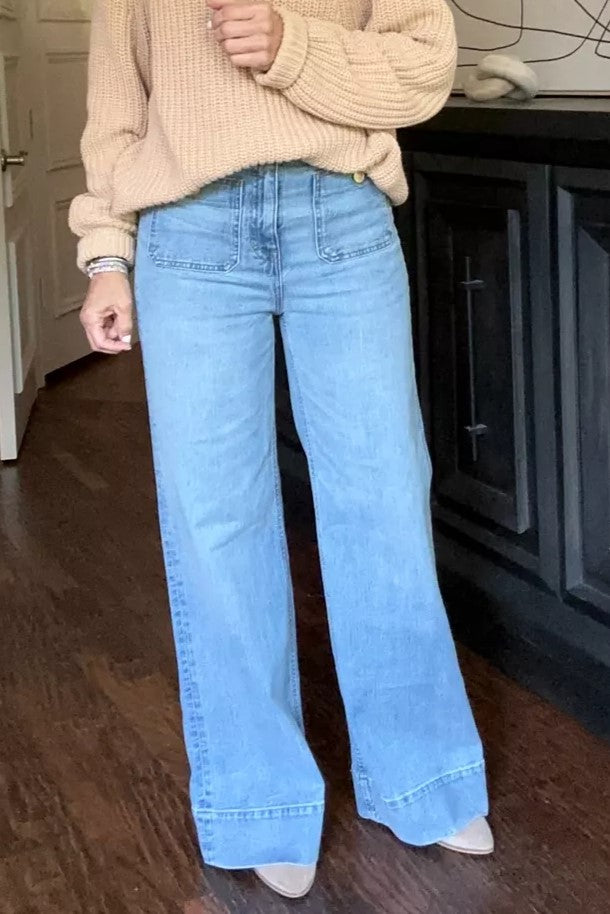 Patch Pocket High Rise Wide Leg Jeans - view 2