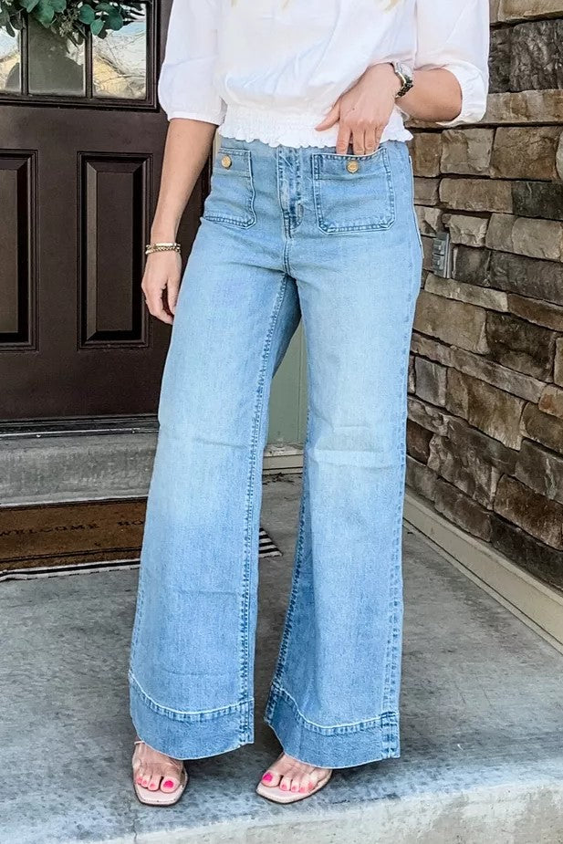 Patch Pocket High Rise Wide Leg Jeans - view 3
