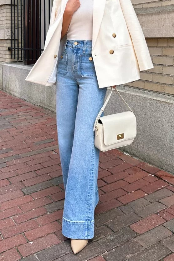 Patch Pocket High Rise Wide Leg Jeans - view 4