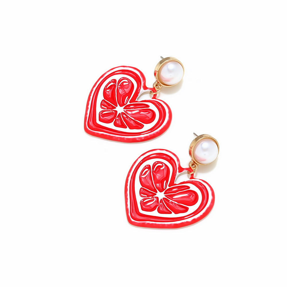 Enamel Heart Drop Earrings With Pearl - view 1