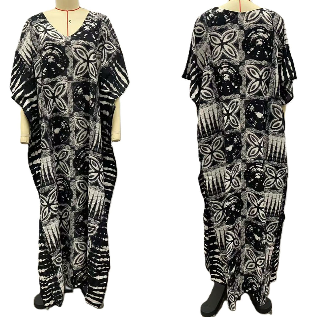 Batik Floral Print Kaftan Beach Cover Up - Black