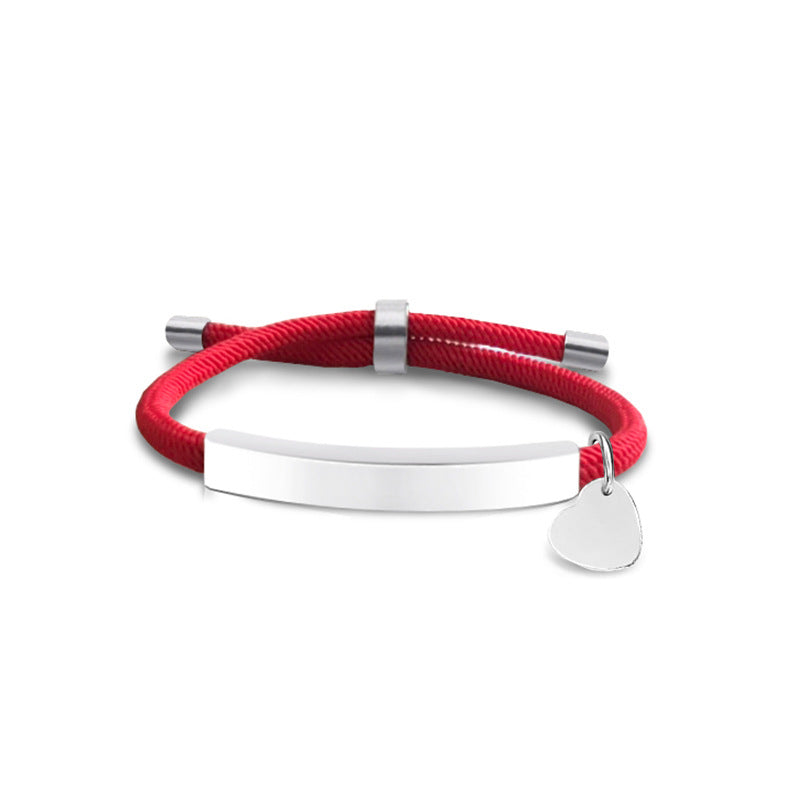 Slim Bar Pendant Rope Bracelet With Heart Charm - Color_13