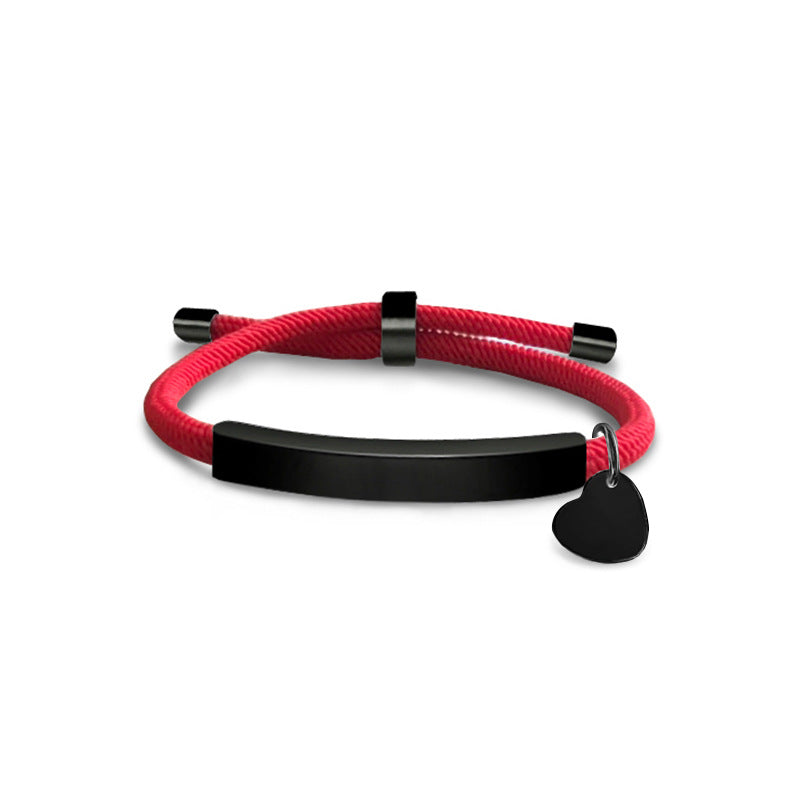 Slim Bar Pendant Rope Bracelet With Heart Charm - Color_14