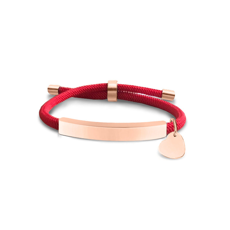 Slim Bar Pendant Rope Bracelet With Heart Charm - Color_16