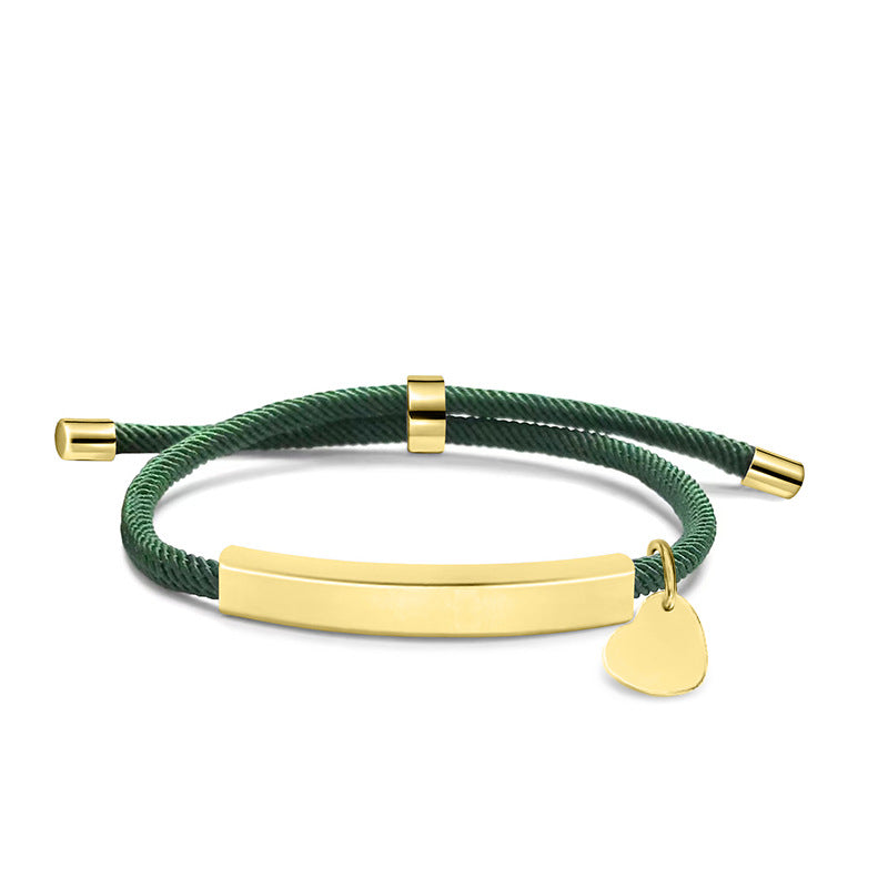 Slim Bar Pendant Rope Bracelet With Heart Charm - Color_35