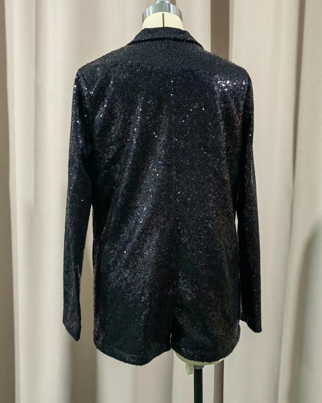 Sequin Lapel Open Front Party Blazer - Black - 1