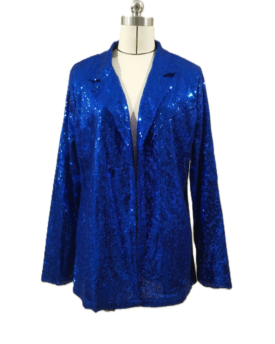 Sequin Lapel Open Front Party Blazer - Blue