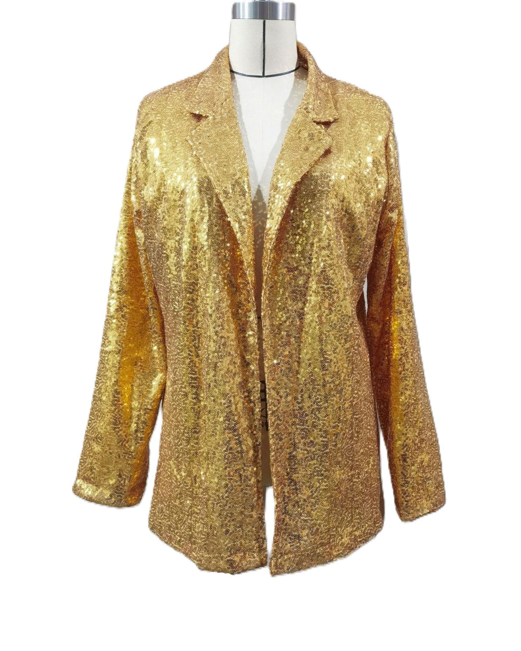 Sequin Lapel Open Front Party Blazer - Golden
