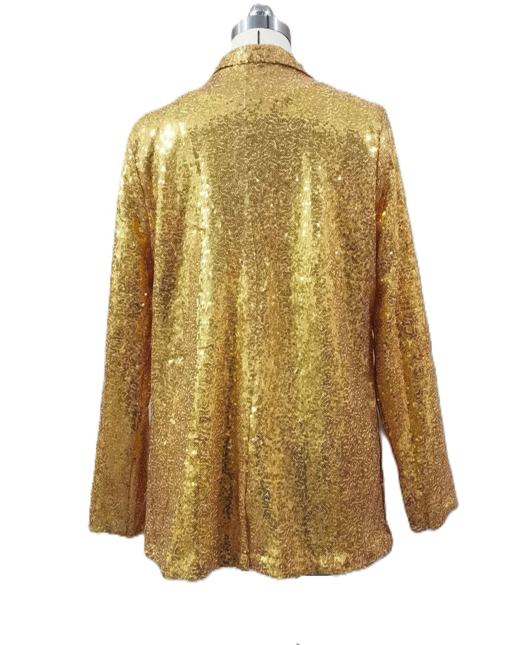 Sequin Lapel Open Front Party Blazer - Golden - 1
