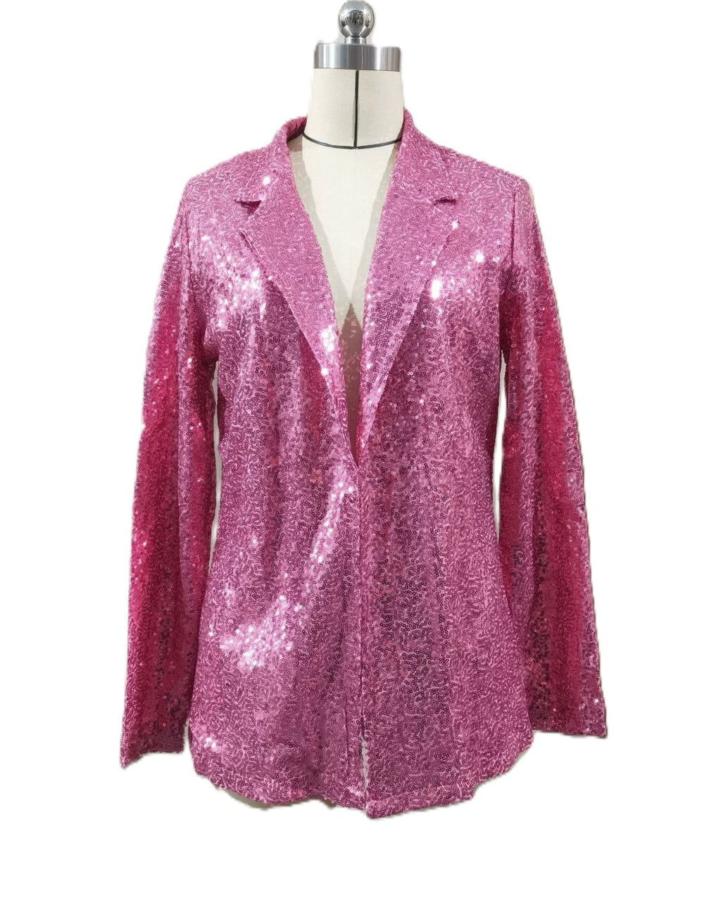 Sequin Lapel Open Front Party Blazer - Purple - 1