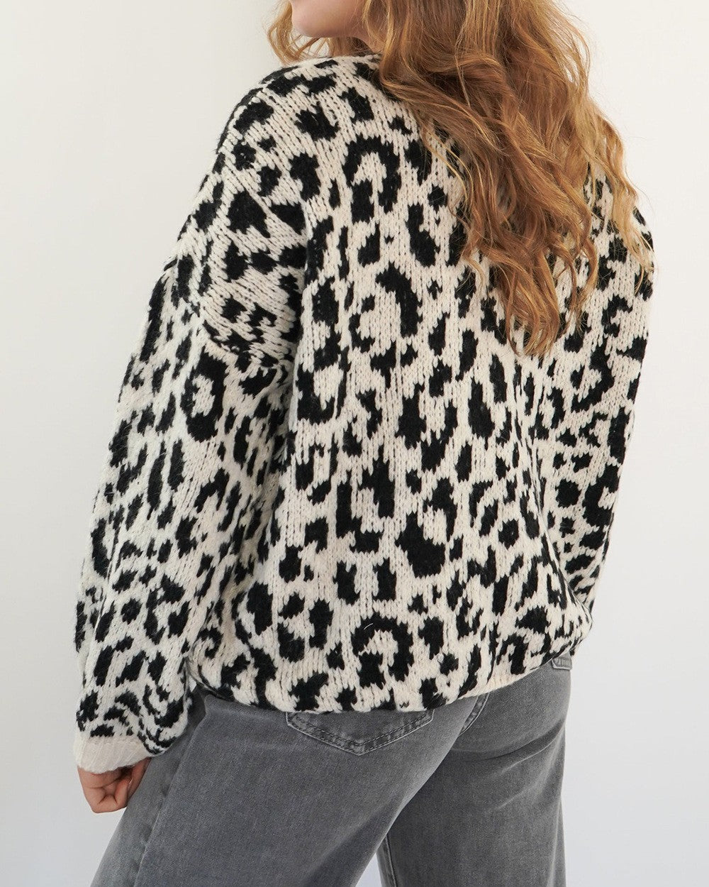 Fuzzy Leopard Knit Tie Front Cardigan - Black - 2