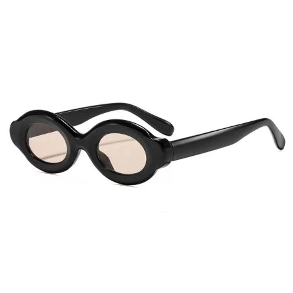 Chunky Oval Sunglasses With Sculpted Arms - Black_C