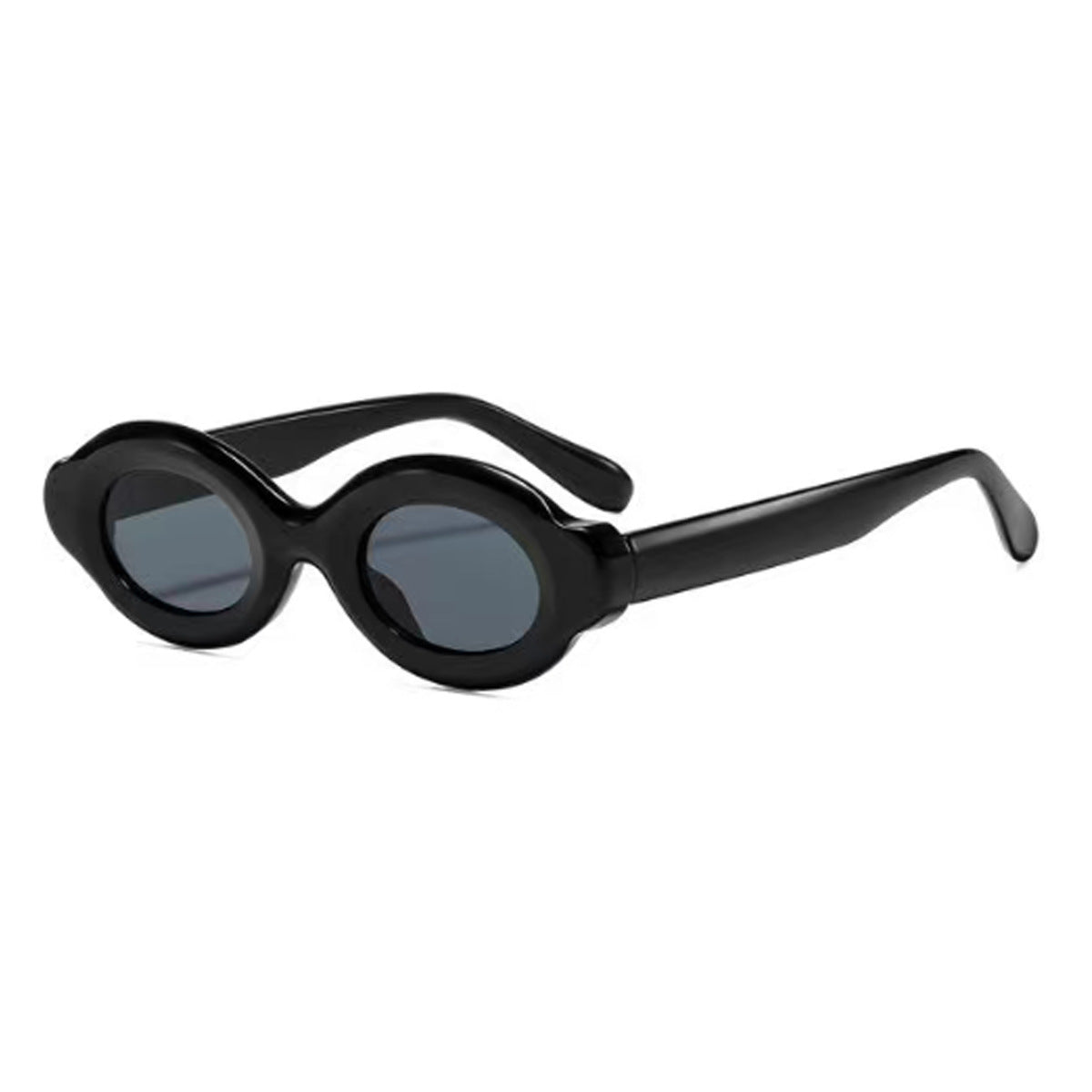 Chunky Oval Sunglasses With Sculpted Arms - Black_G