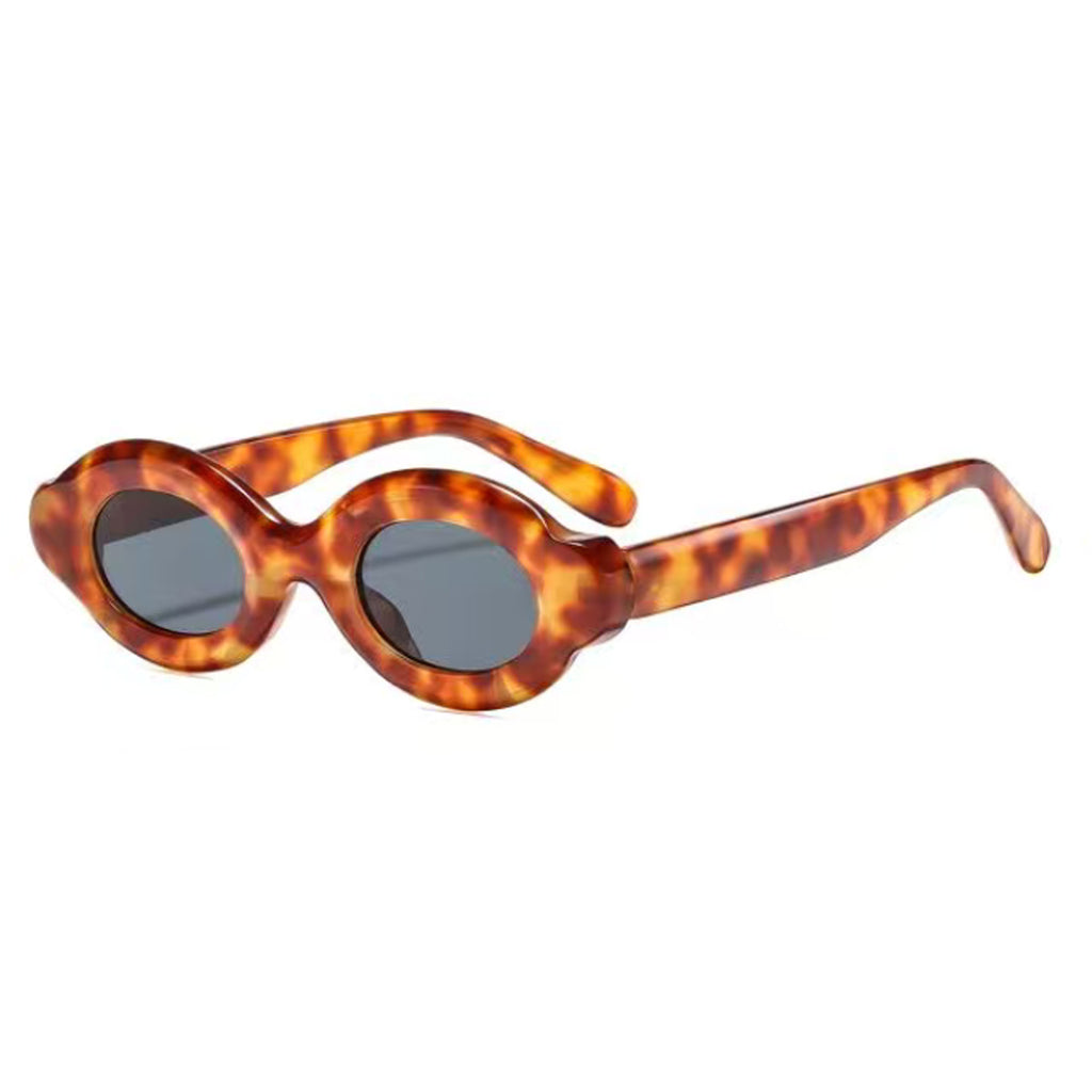 Chunky Oval Sunglasses With Sculpted Arms - Leopard - 1