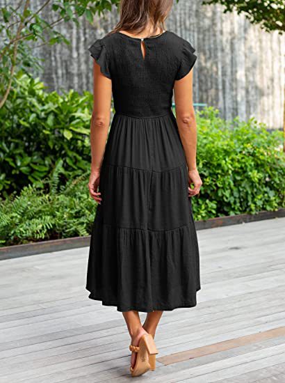 Flutter Sleeve Smocked Tiered Midi Dress - view 2