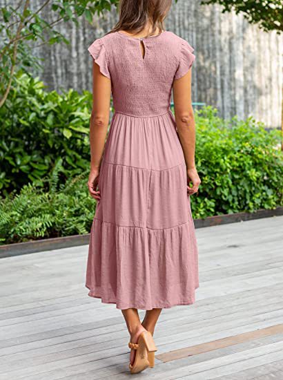 Flutter Sleeve Smocked Tiered Midi Dress - view 4