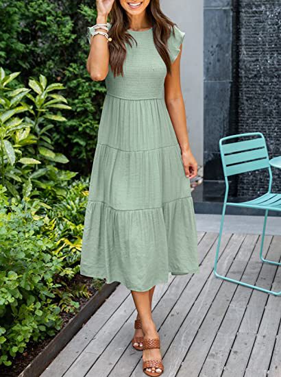 Flutter Sleeve Smocked Tiered Midi Dress - view 5