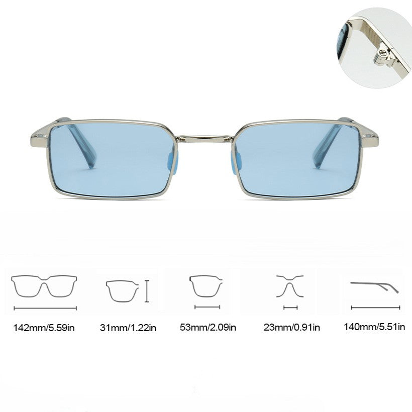 Colored-Lens Rectangle Metal Sunglasses, Retro Look