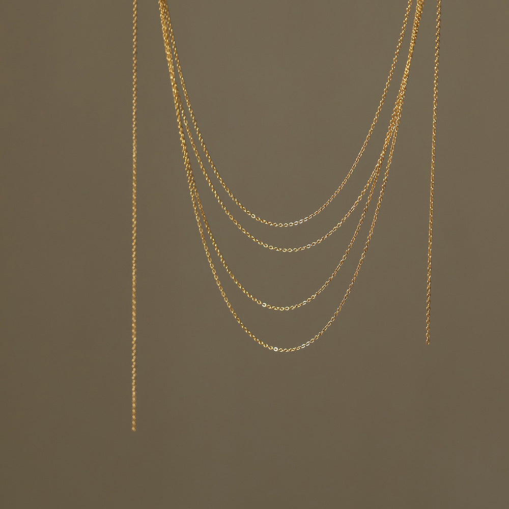 Four Row Layered Fine Chain Necklace - Gold