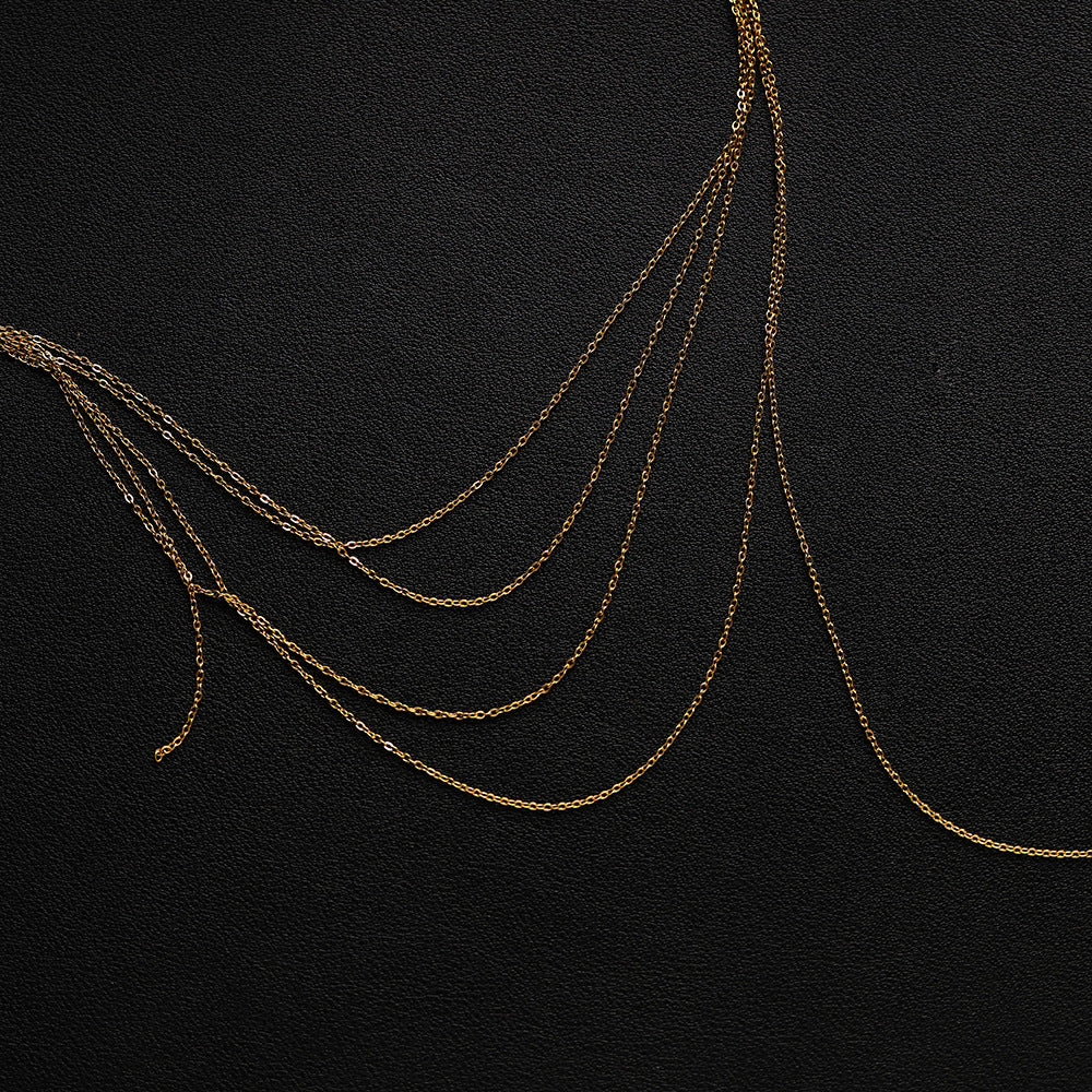 Four Row Layered Fine Chain Necklace - Gold - 2