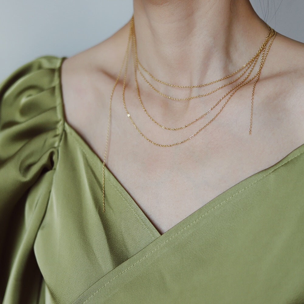 Four Row Layered Fine Chain Necklace - Gold - 3