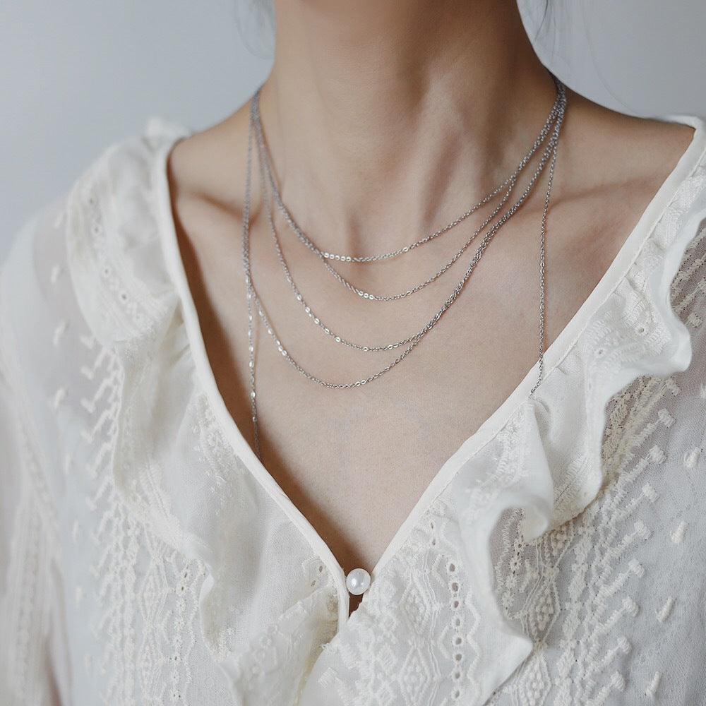 Four Row Layered Fine Chain Necklace - Silvery