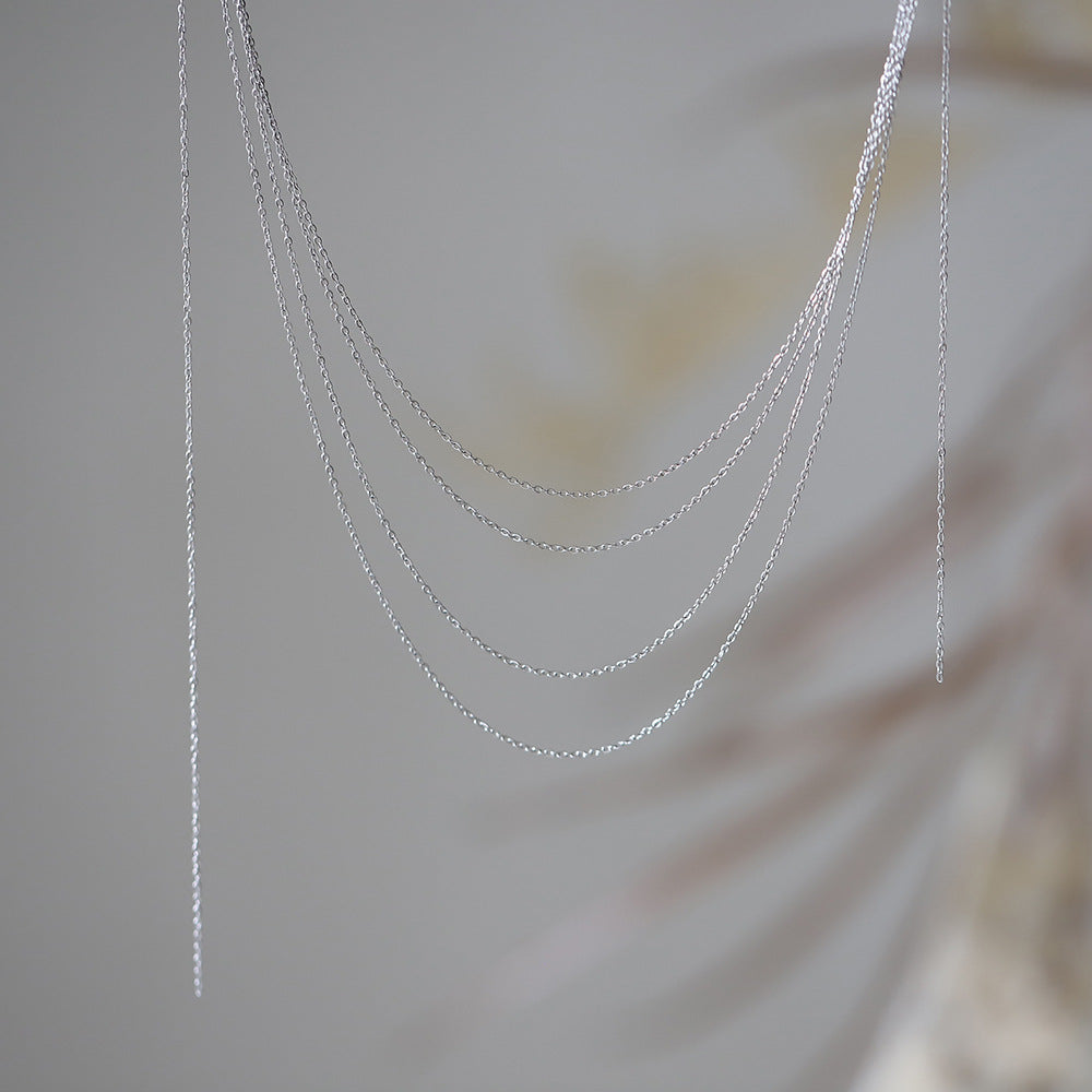 Four Row Layered Fine Chain Necklace - Silvery - 1
