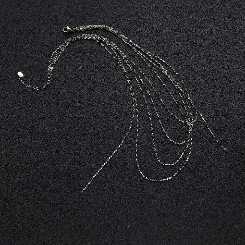 Four Row Layered Fine Chain Necklace - Silvery - 2
