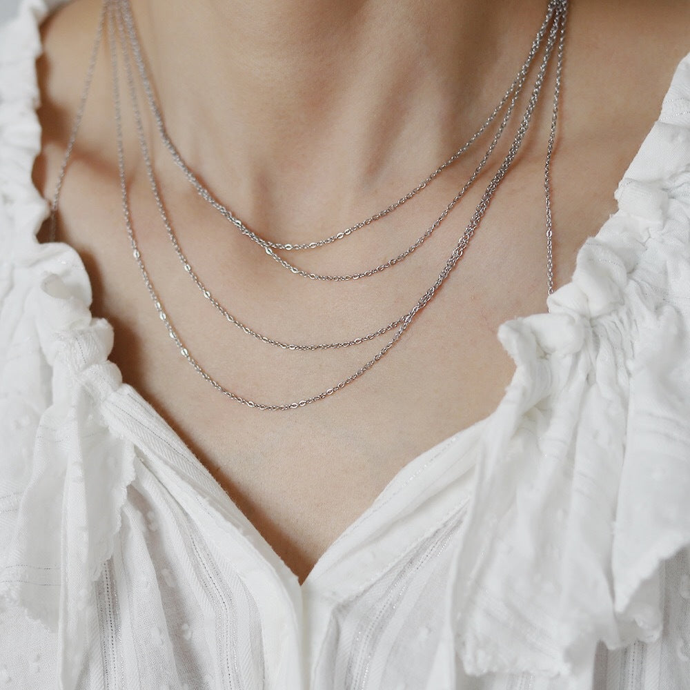 Four Row Layered Fine Chain Necklace - Silvery - 4
