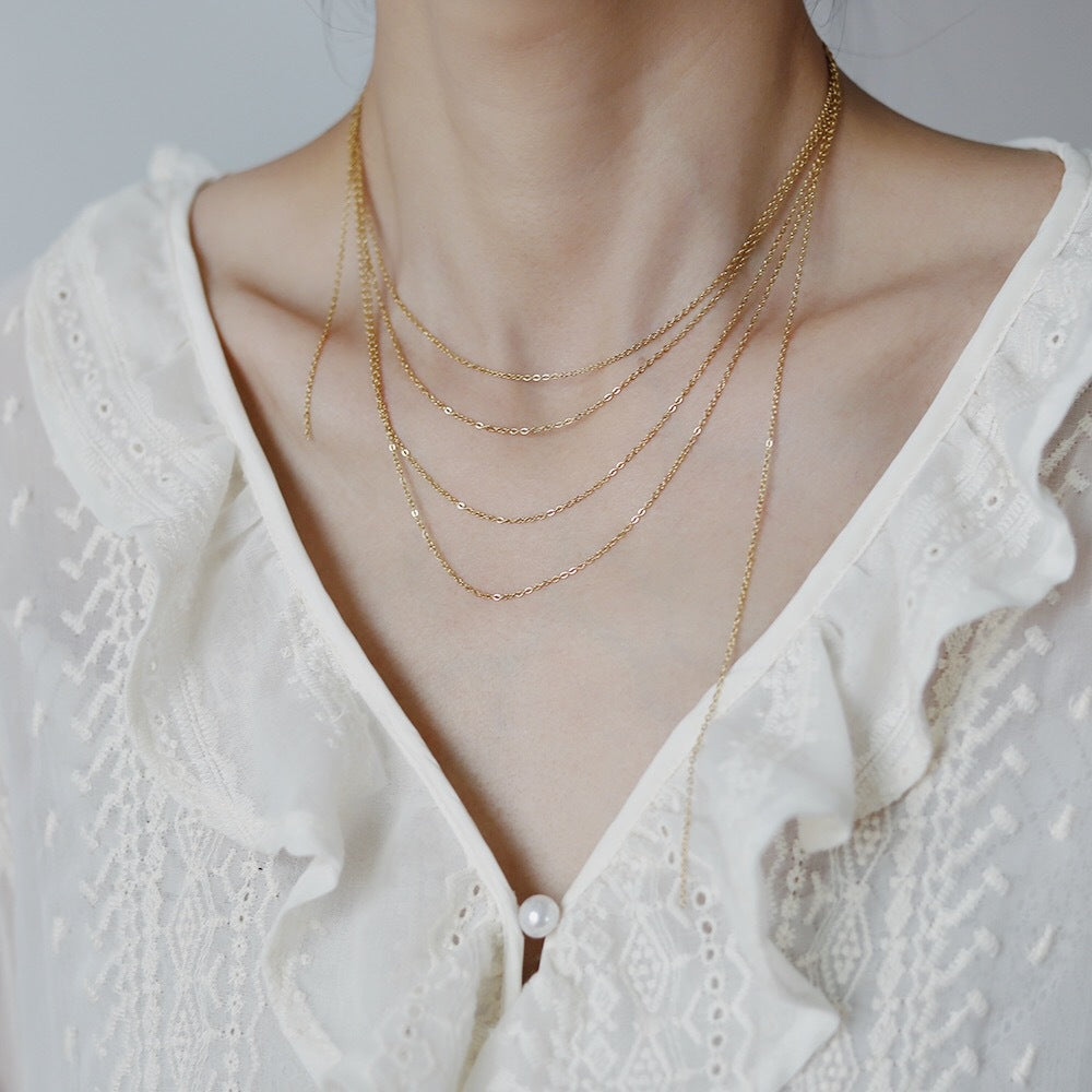 Four Row Layered Fine Chain Necklace