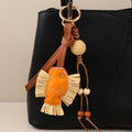 Straw Fringe Fish Keychain With Wood Beads - Fish