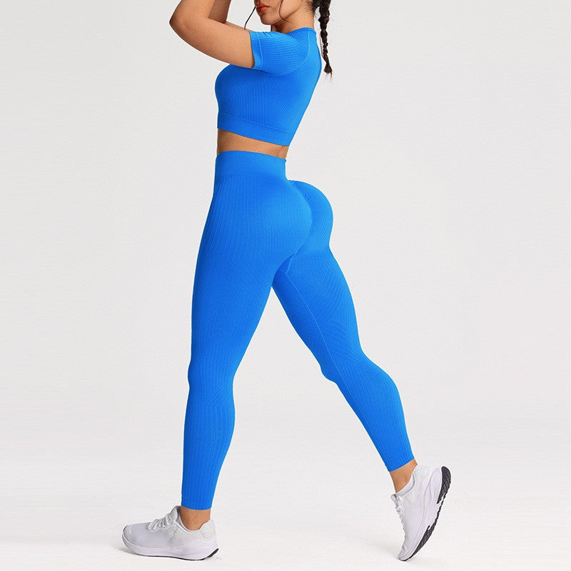 Ribbed Seamless Crop Tee and Leggings Workout Set