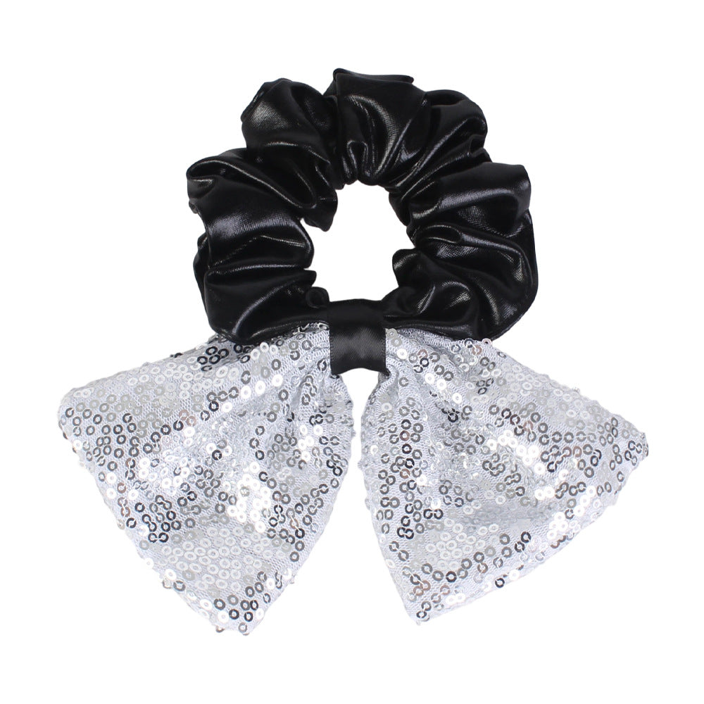 Sequin Bow Hair Tie For Halloween Parties - White