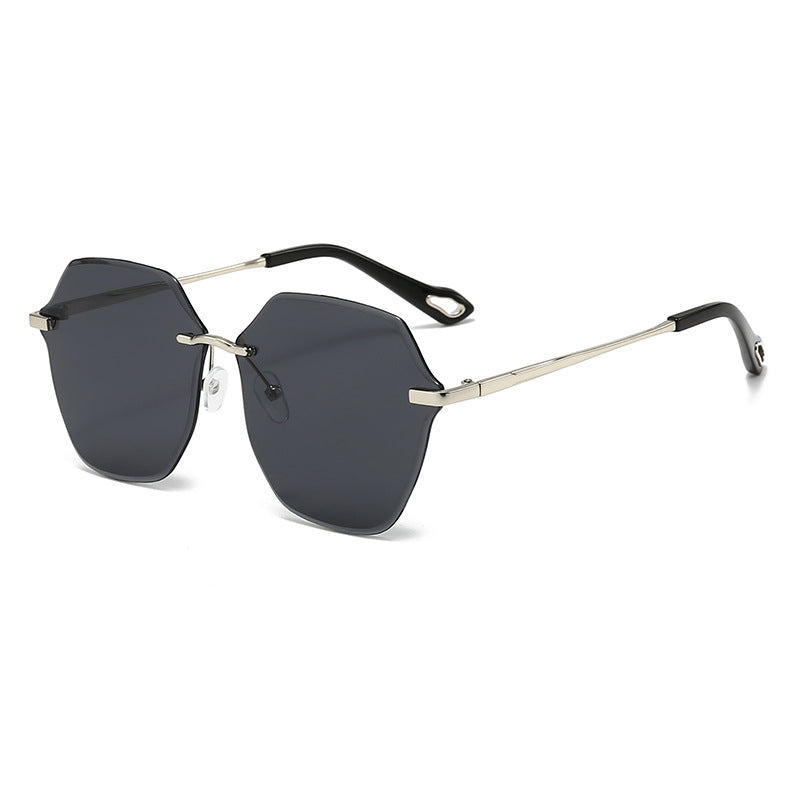 Rimless Hexagonal Cut Edge Sunglasses - Black
