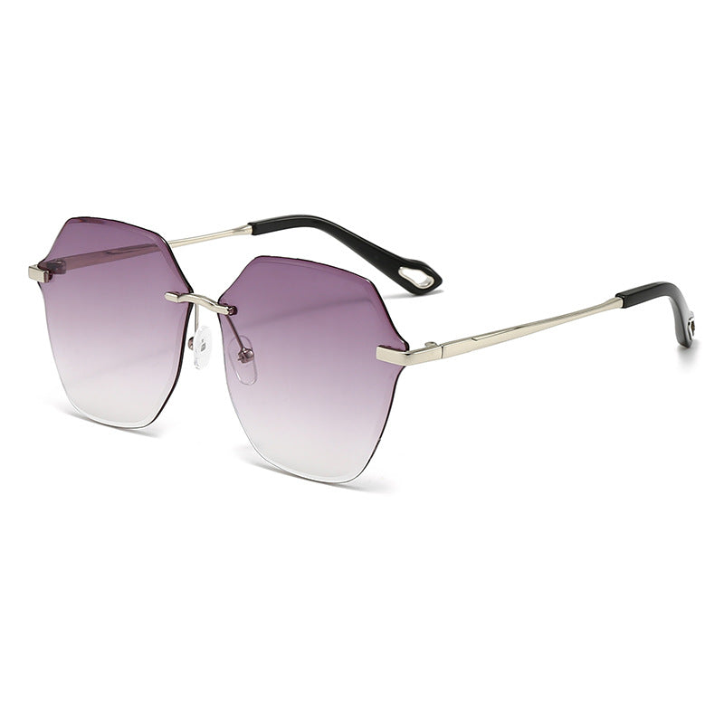 Rimless Hexagonal Cut Edge Sunglasses - Purple