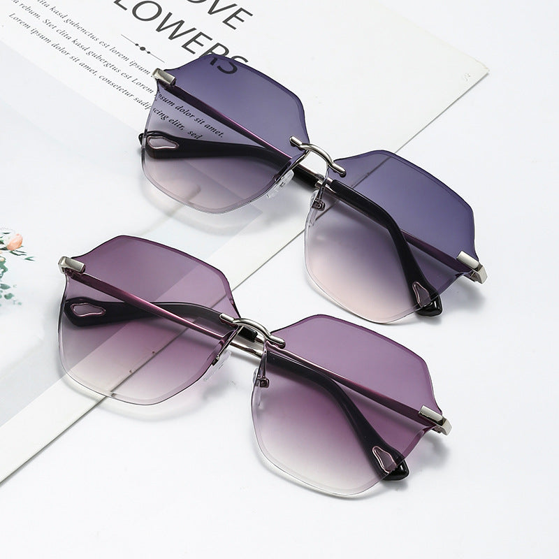 Rimless Hexagonal Cut Edge Sunglasses