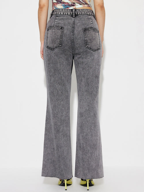 Acid Wash Loose Wide Leg Jeans - Darkgrey