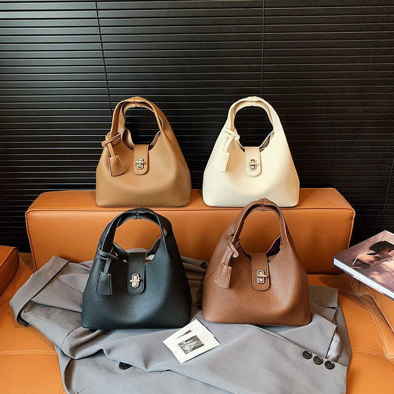 Slouchy Turn Lock Bucket Bag with Pouch