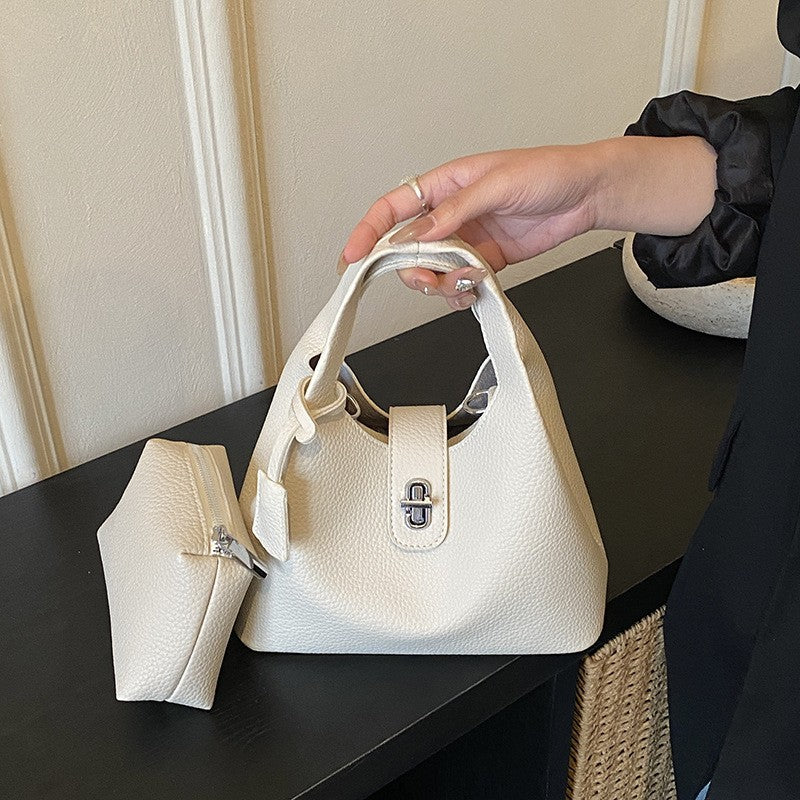 Slouchy Turn Lock Bucket Bag with Pouch