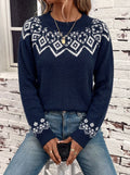 Nordic Snowflake Yoke Knit Pullover - Navy
