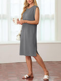 Sleeveless Shift Dress With Side Pockets - Gray