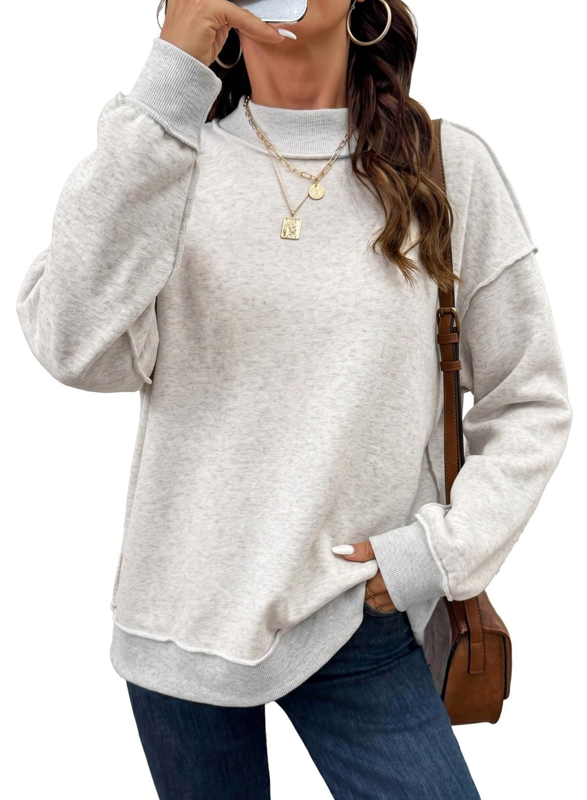 Exposed Seam Mock Neck Sweatshirt - Grey
