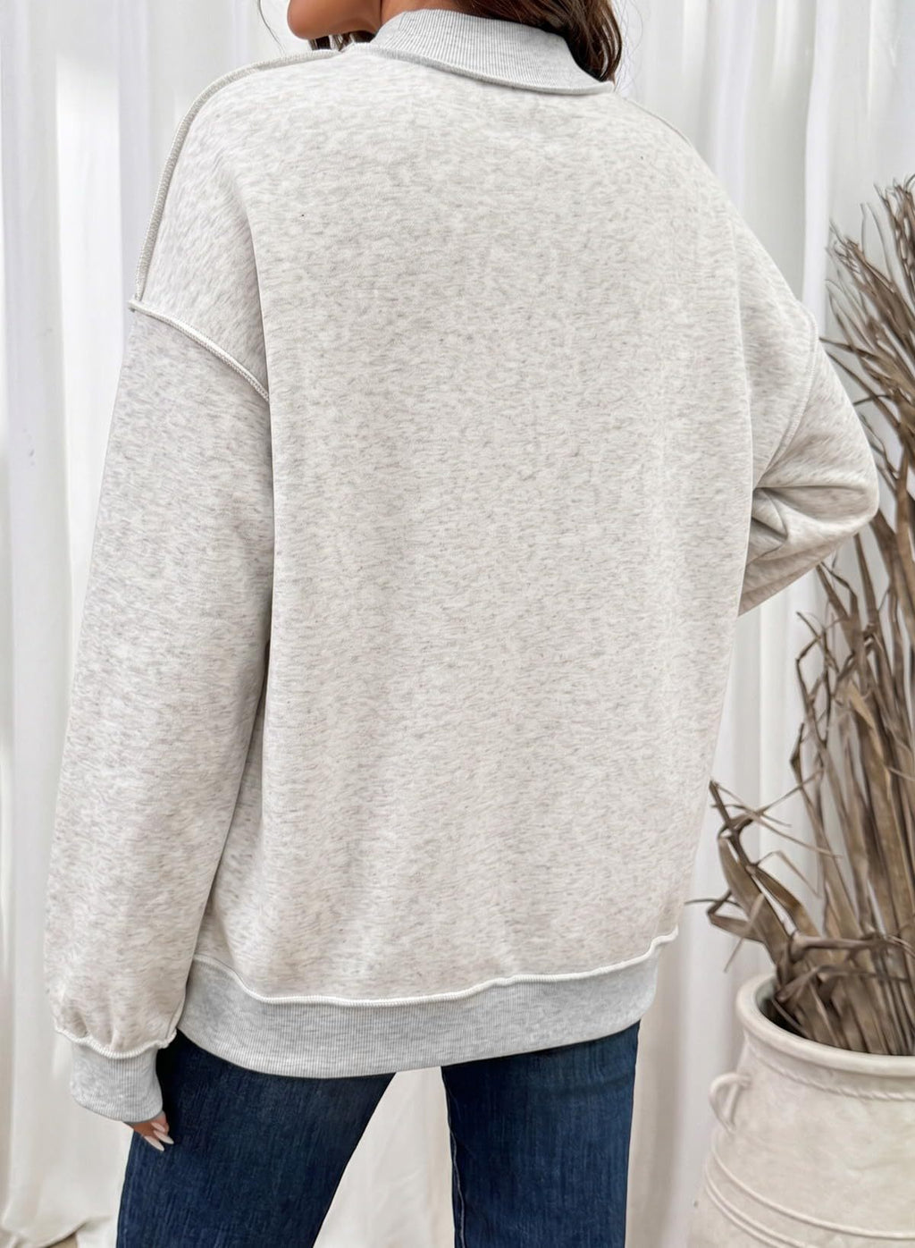 Exposed Seam Mock Neck Sweatshirt - Grey - 1