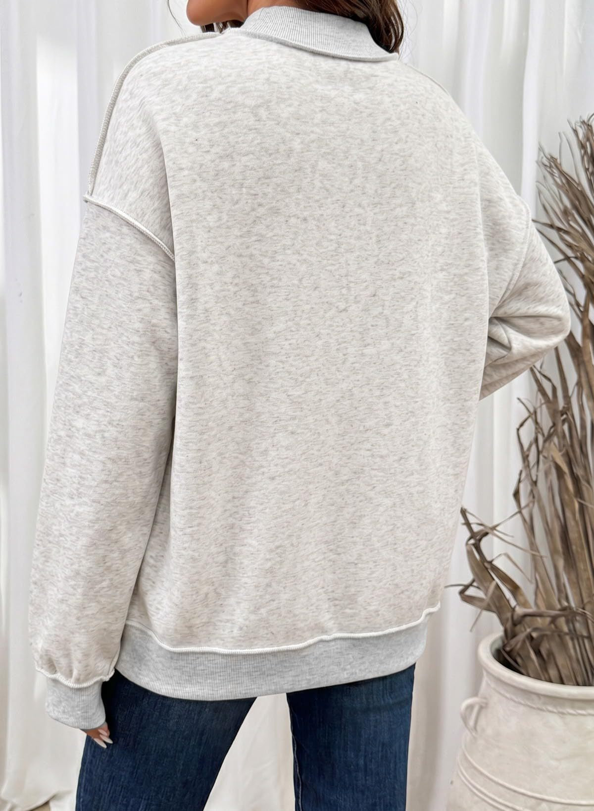 Exposed Seam Mock Neck Sweatshirt - Grey - 1