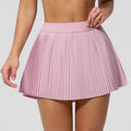 Pleated High Waist Tennis Skort With Pocket Shorts - Cream Pink